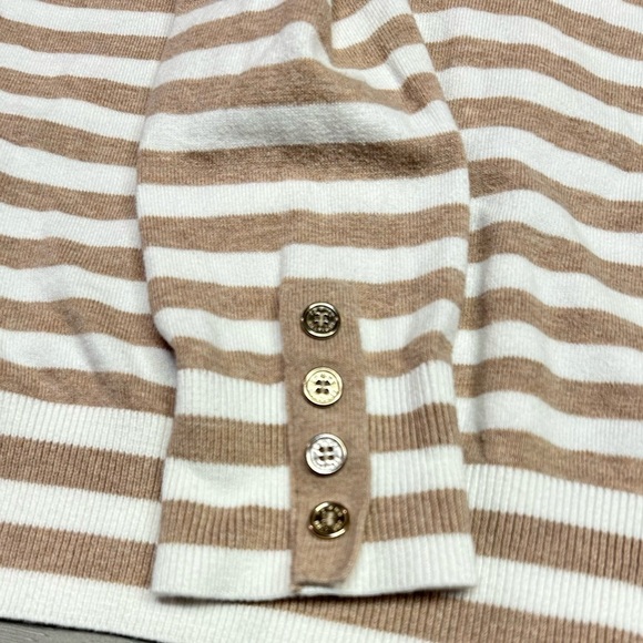 Tommy‎ Hilfiger Sweater Womens Medium Beige Striped Long Sleeve Turtle Neck Top - Picture 10 of 13
